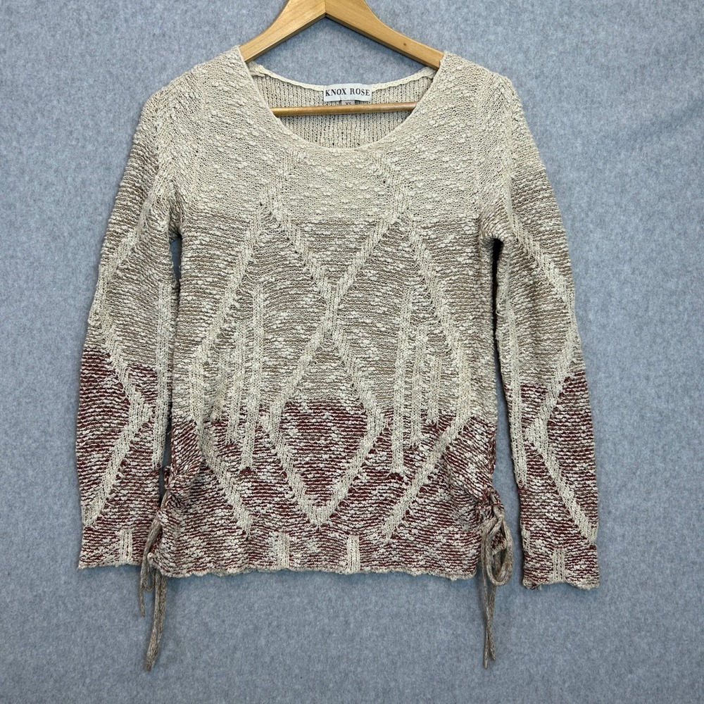 Knox Rose Knit Sweater Beige Brown Earthy Side Tie Autumn Boho Indie Women XS